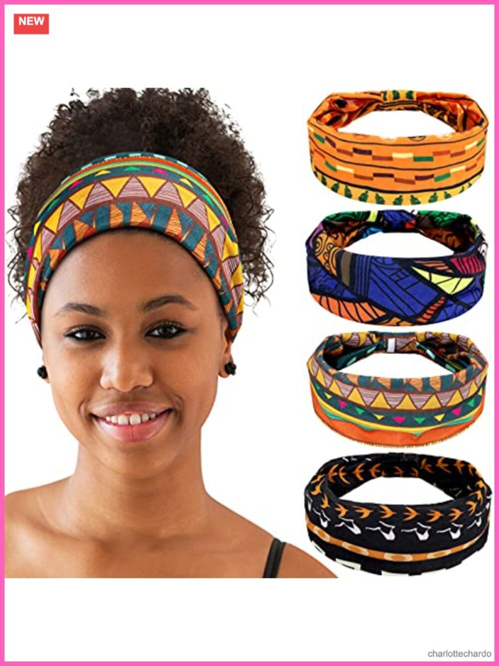 4 Pack African Print Knotted Headbands Chiffon Stretchy Non Slip Yoga Workout